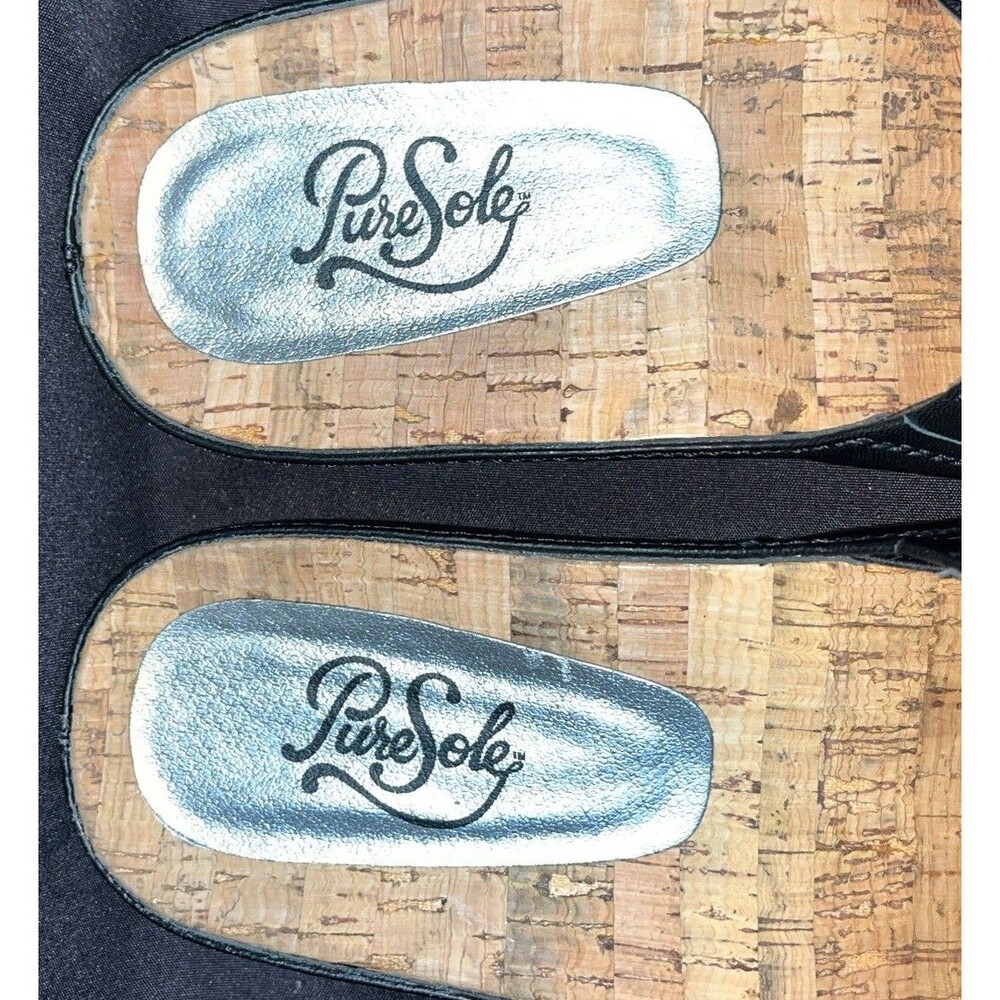 Pure Sole Cork Insole Sandals black leather with floral accent Women Sz 8 - Picture 12 of 14